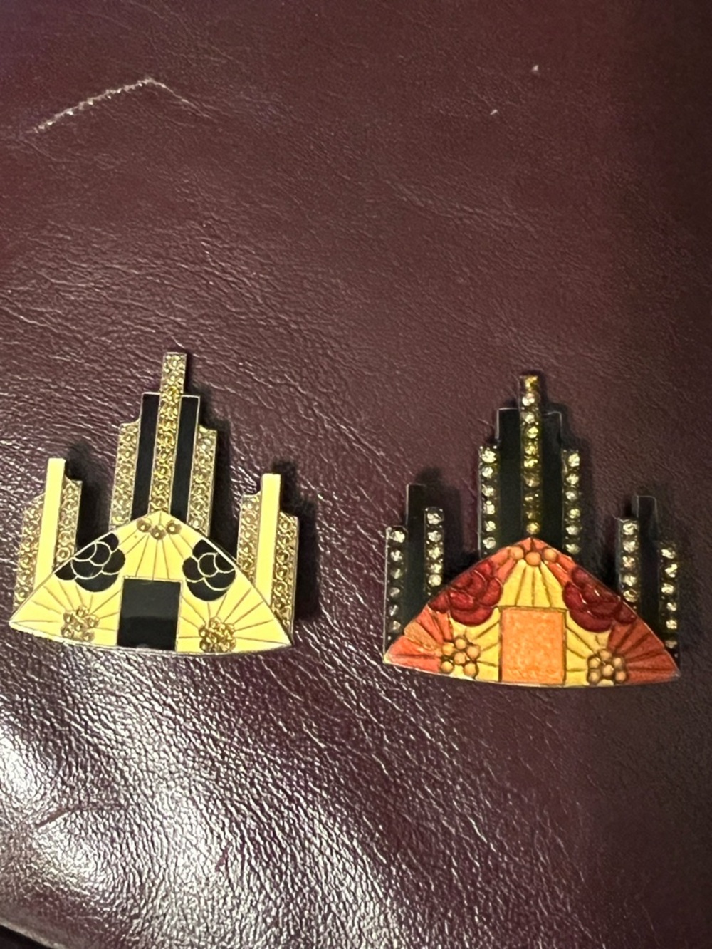2 Pierre Bex style Art Deci enamel pin brooches barrel clasp